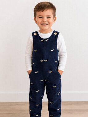 Glorimont Corduroy Jon Jon 3T Boys Navy Duck Embroidered Overalls Vintage